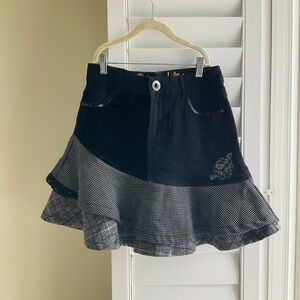 Desigual Denim/Suede Tier Ruffle Mini Skirt